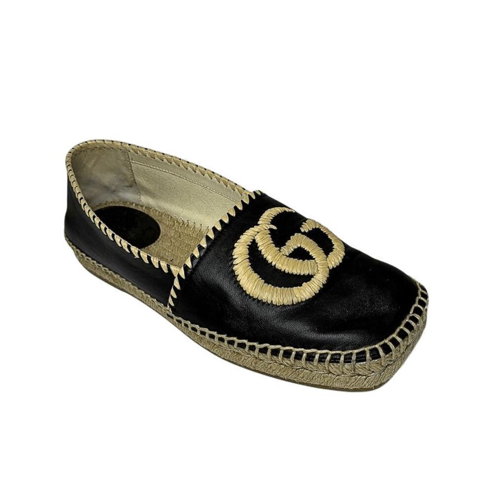 Gucci Charlotte Interlocking G Nappa Leather Espadrille EU 37 Square Toe